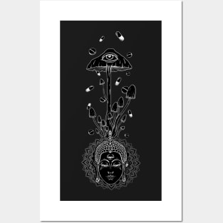 Trippy Buddha and Mushrooms Posters and Art